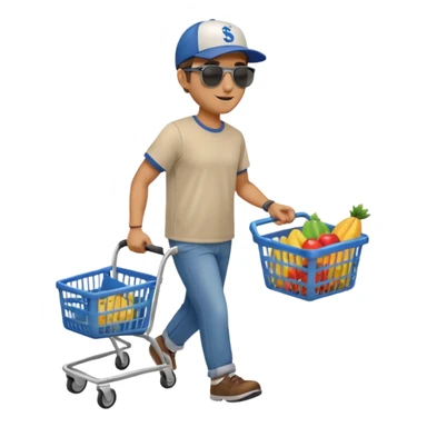 A happy man single walking with an empty supermarket basket sticker