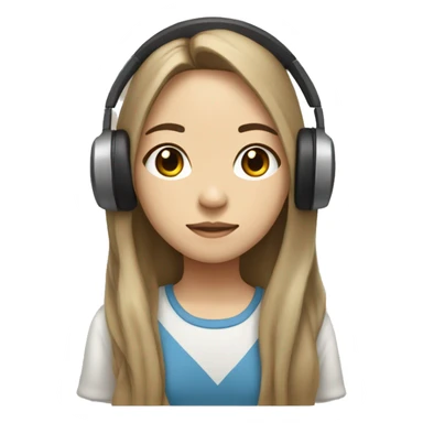 Asian girl with brown long hair and very light skin listening music  sticker