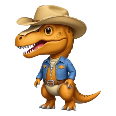 trex dinosaor with cowboy helmet with cowbot clothes sticker