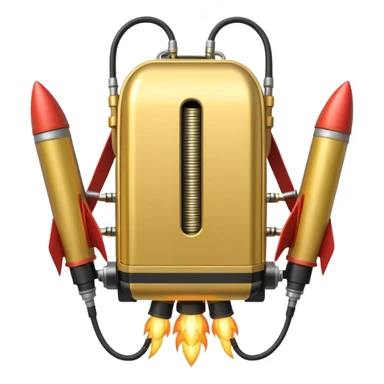 gold wide jetpack with rocket projectiles on both sides, back view, no fire, with black accents sticker