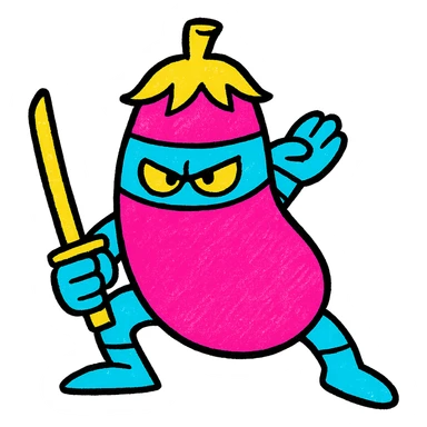 eggplant ninja, stealthy stance, bold colors, sharp and vivid sticker