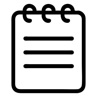 minimalistic bold black-and-white icon of a simple notepad with three horizontal lines as list items, clean geometric lines, square, flat, no gradients, inspired by Netflix UI, vector style, suitable for dark and light mode sticker