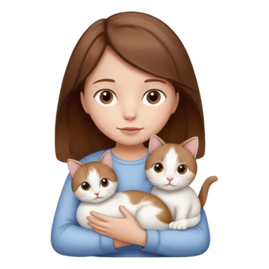 small girl with brown hair holding a white cat sticker