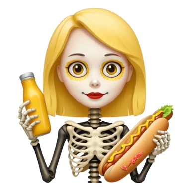 girl skeleton holding hot dog sticker