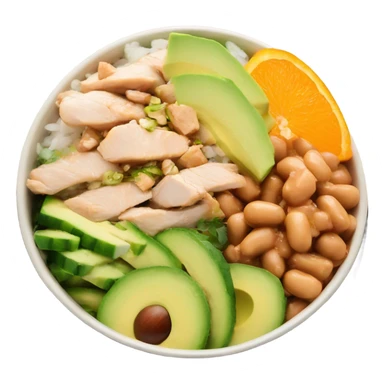 Poke bowl with chicken, avocado, orange, cucumbers and beans sticker
