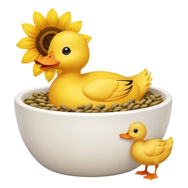a yellow duck eating sunflower seeds from a bowl sticker