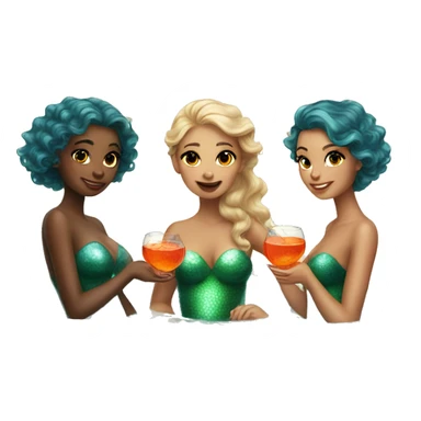 Three beautiful mermaids (light skin) drinking aperol sticker