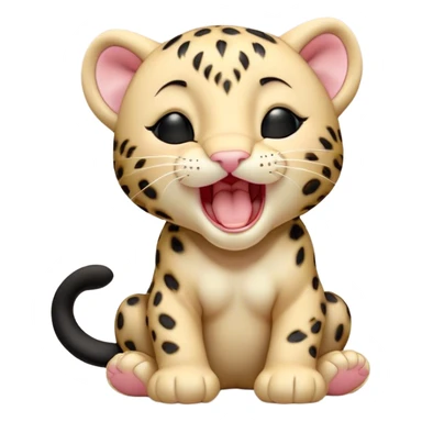 Cinematic Cute Yawning Baby Panther Portrait Emoji, Head tilted slightly with a dramatic, wide-open yawn, showcasing a small, plush body with drowsy, half-closed eyes and an open, relaxed expression, Simplified yet irresistibly adorable features, highly detailed, glowing with a soft, cozy glow, high shine, relaxed yet expressive, stylized with a dash of whimsical charm, soft glowing outline, capturing the essence of a drowsy yet affectionate baby panther that appears ready to stretch out for a nap! sticker