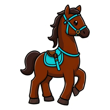Dark chestnut horse with turquoise western tack full body standing still sticker