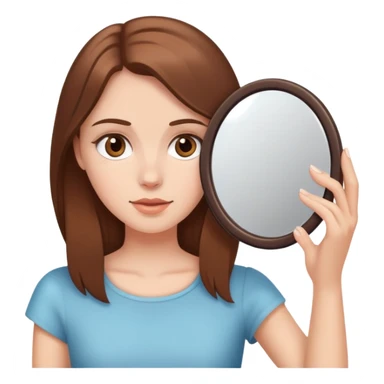 White girl with brown hair looking in a handheld mirror sticker