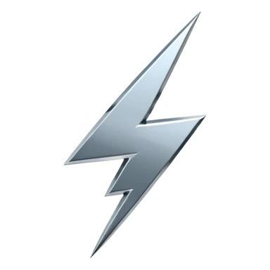 A lightning bolt emoji made of polished silver chrome, sharp yet rounded edges, glossy metallic surface, soft reflections, minimal futuristic design, iOS emoji style, centered, clean white background sticker