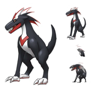 Black Cool Edgy Nargacuga-Houndoom-Garchomp Fakémon Digimon with Red and white Edgy markings, full body, outlined, sharp line Art sticker