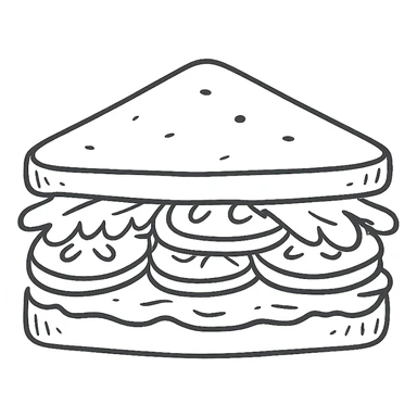 veggie and hummus sandwich, hand drawn style, colorful vegetables, visible hummus spread sticker