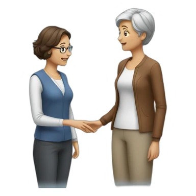 2 women standing talking, an older one receiving advice from a younger one sticker