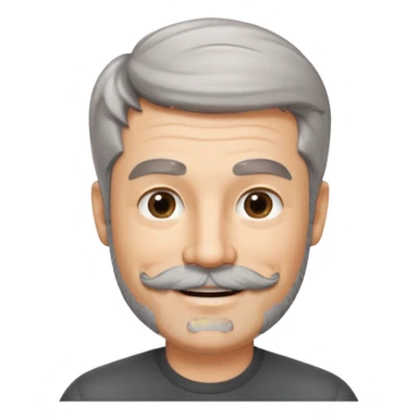 50 yr old man salt and pepper hair, side swept part, short beard and moustach sticker