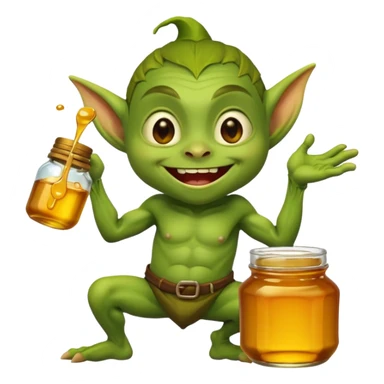Little goblin with a  jar of honey and he's very excited  sticker