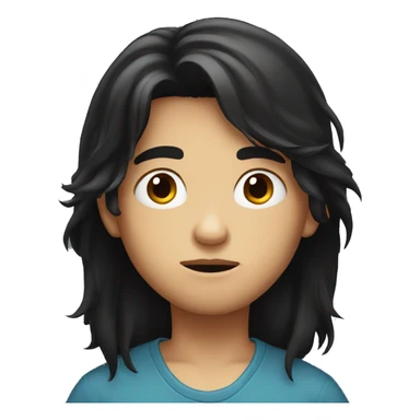 long black hair boy serious face  sticker