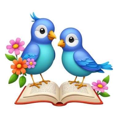Birds reading books + flower sticker
