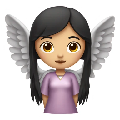 Asian Angel girl with black hair and pink wings sticker