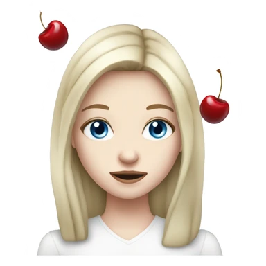 Pale skin brunette girl blue eyes eating cherry sticker