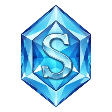 Create a custom emoji badge featuring a stylized, glossy letter “S”. Style it after the Diamond rank from League of Legends. Use crystalline blue tones, sharp reflections, faceted textures, and a high-end glowing frame.
 sticker