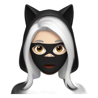 A woman with white hair and cat ears and a black mask around her eyes has white skin and a black spiderman mask on her face. sticker