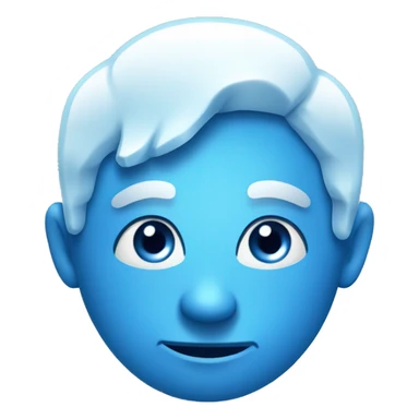 A blue face with ice on it, looking to the side deviously, with a small smirk smile, no nose, plain background sticker