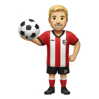 Scoring soccer goal wearing red and black stripe jersey sticker