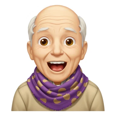 An elderly man with scarf and wrinkles, shouting joyfully despite missing a few teeth. sticker