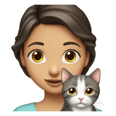 portrait of a beautiful brunette girl holding a cat sticker