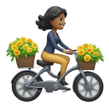 woman riding an electric bicycle holding flower arrangement sticker