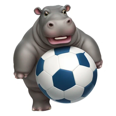 fat hippo as soccer player kick ball left leg sticker