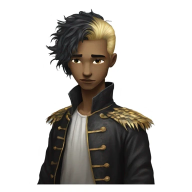 Hamlet young skinny sad man iridescent hair wearing raven feathers with golden flames yin yang chess board sticker