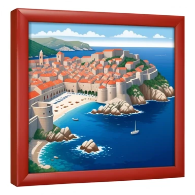 Dubrovnik – Cinematic Realistic Dubrovnik, depicted as a stunning coastal city with red-tiled roofs and ancient stone walls, set against the deep blue Adriatic Sea under warm Mediterranean light, rendered with rich textures that capture its enchanting beauty. sticker