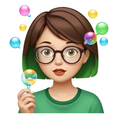 short brown hair with green ends woman blowing bubbles with glasses  sticker