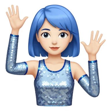 Woman with medium length blue hair doing jazz hands sticker