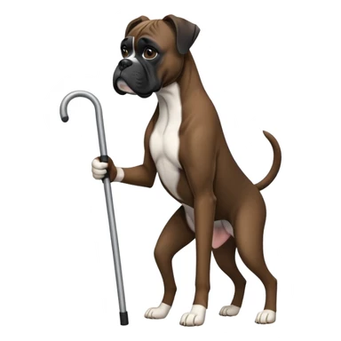 Elderly black boxer dog standing on hind legs using a cane to walk sticker
