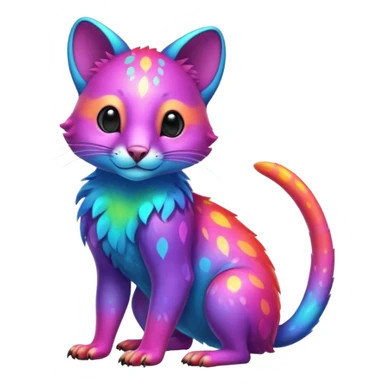 Colorful neon-colored tropical exotic shiny beautiful fantasy-marsupial-feline-Cacomistle-oncilla-animal-hybrid (full body) sticker