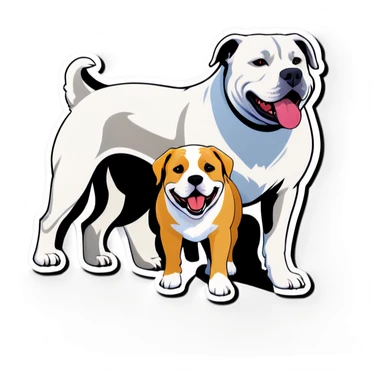 Grey pitbull playing with Great Pyrenees and black mouth cur  sticker