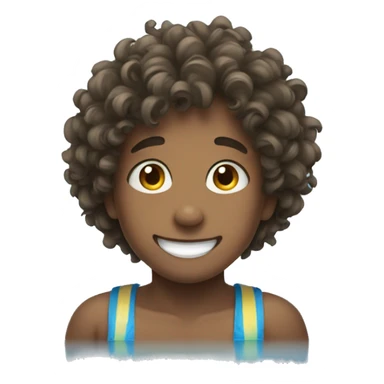 A boy with curly hair smiling in The pool sticker