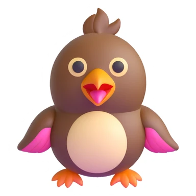 pidgey, small brown bird with cream face and underbelly, pink feet, and a short beak, 3D emoji style sticker