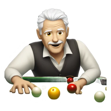 Older man with white hair playing pool while drinking wine sticker