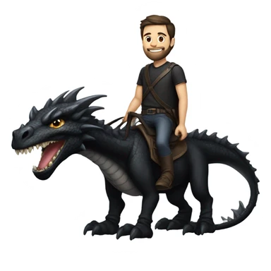 Confident White Man with dark brown hair and a short beard wearing black leather riding on the back of a giant black dragon sticker