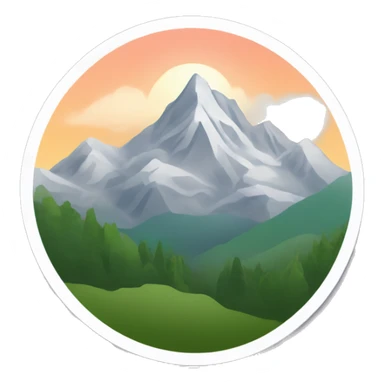 Create a sticker with mountains, white outline, transparent background, and the caption "Урал" sticker