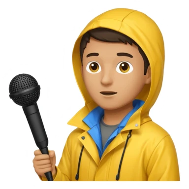 man with rain coat and boom microphone sticker