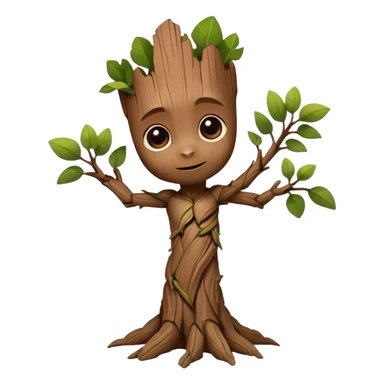 Baby Groot tree character with cute face and tiny arms sticker