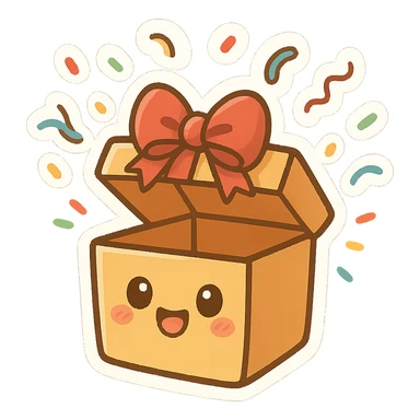 gift emoji, open box with confetti, festive style sticker