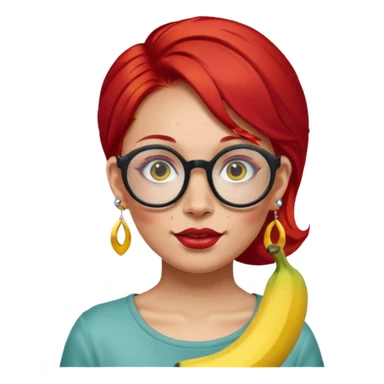 red hair woman with extra  big earring and face tattoed and wearing big banana glasses sticker