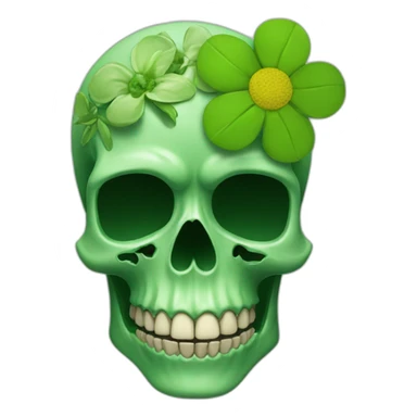 Green skull with flower coming out if the eye socket sticker