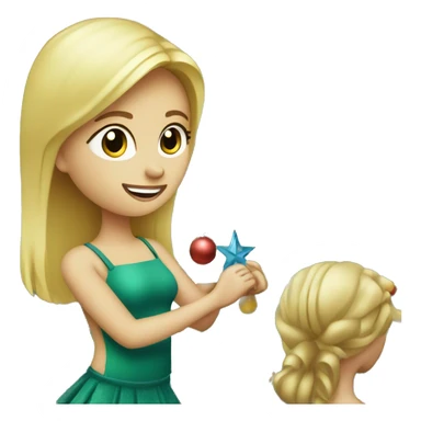 Blond Girl decorating a Christmas tree sticker